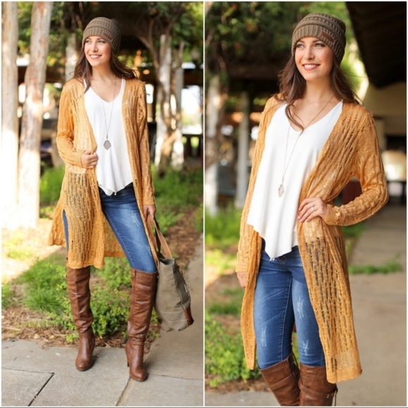 LAST ONE! Mustard Knit Long Sleeve Cardigan - Picture 4 of 4